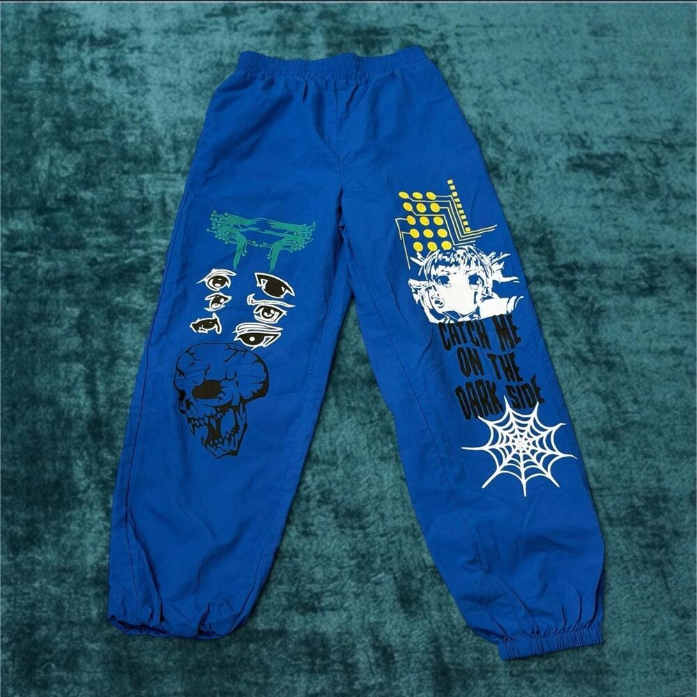Vitriol Cyber Graphic Royal Blue Nylon Track Pants Women's XS